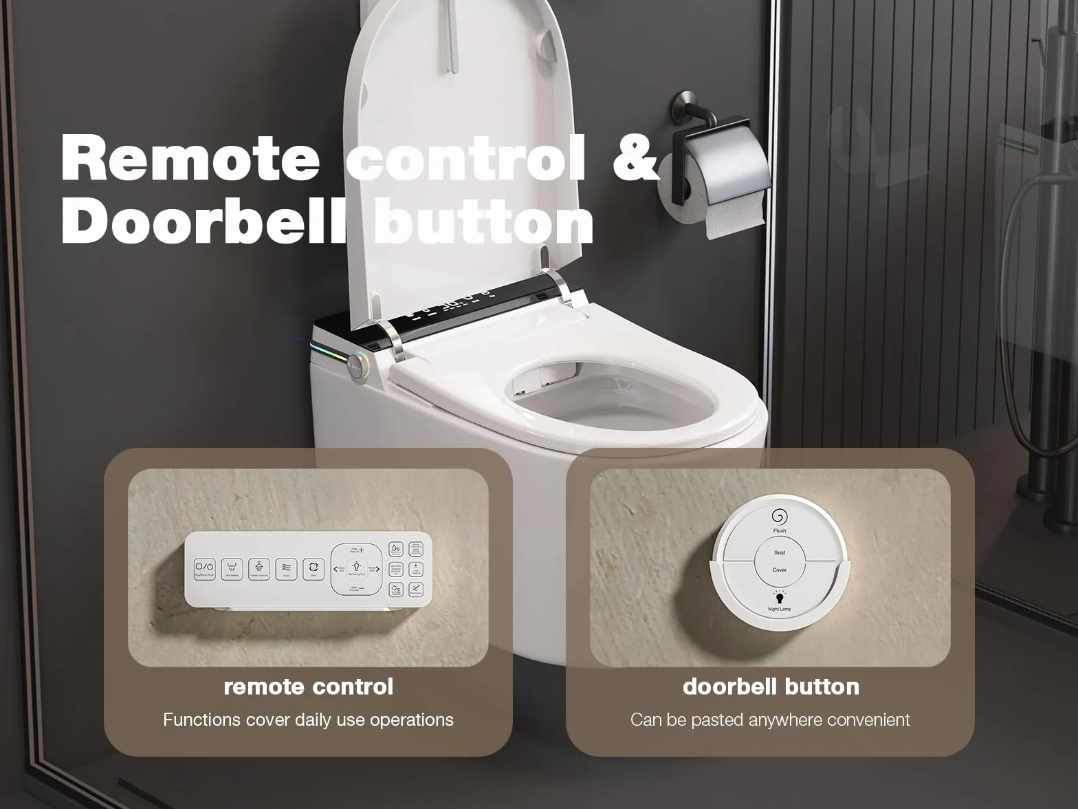 MEJE #MZE-G830E - Toilette intelligente da parete, WC intelligente allungato con bidet integrato, sedile riscaldato, asciugatrice ad aria calda, scarico automatico, apertura e chiusura automatica,