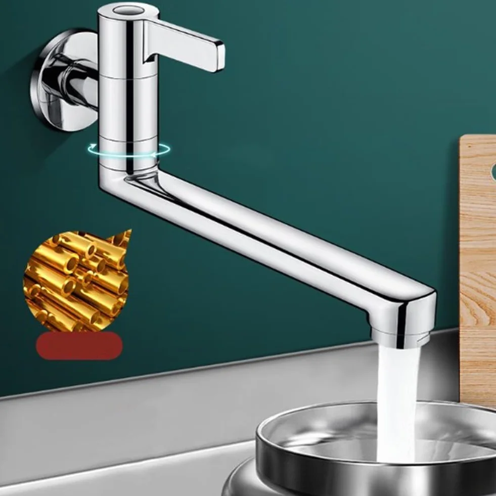 Rubinetto singolo girevole per acqua fredda, montaggio a parete, rubinetto da cucina 20 cm/25 cm, beccuccio esteso, in acciaio inox 304, per lavello, piscina, risparmio di spazio (25 cm)