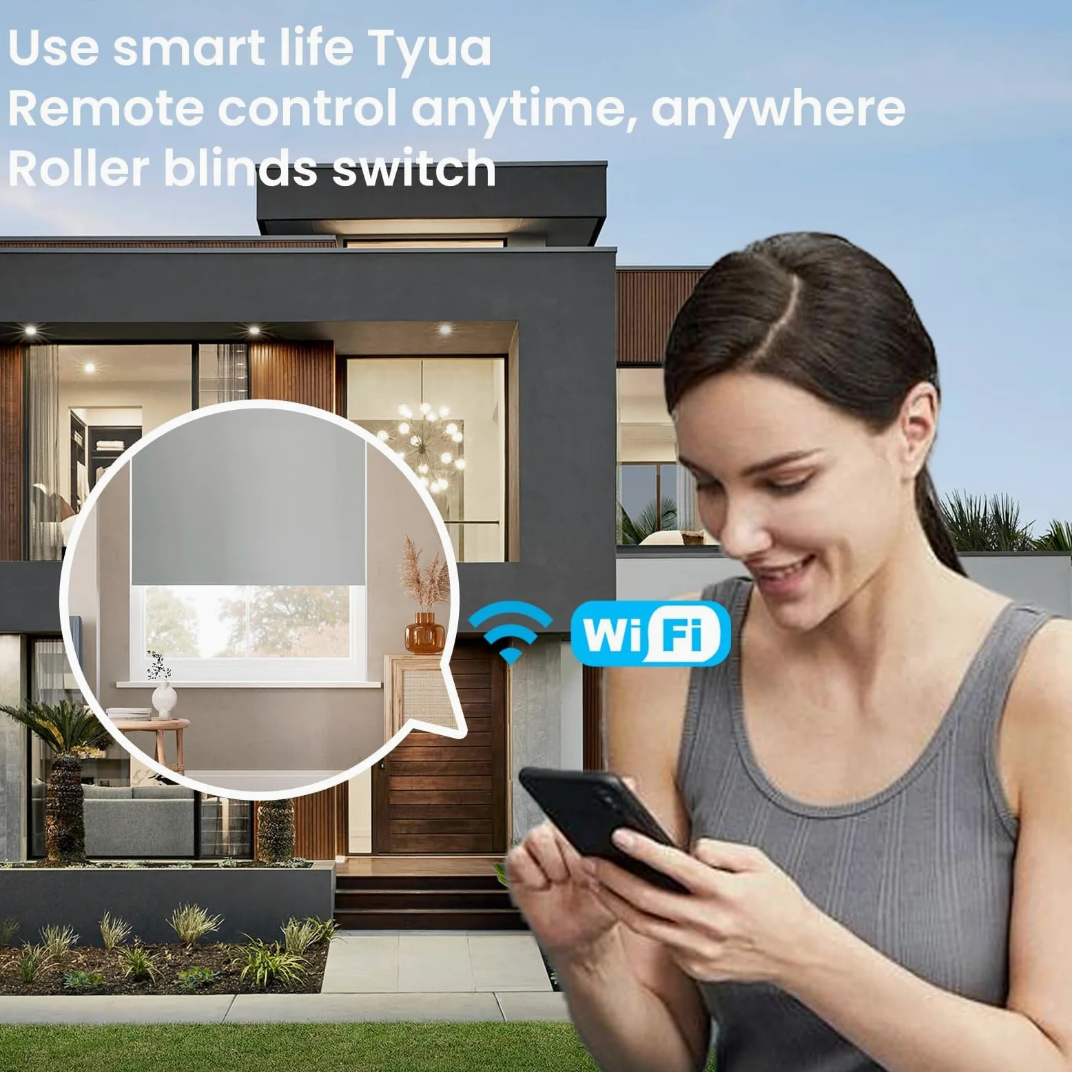 Interruttore intelligente per tapparelle con cavo neutro richiesto, interruttore WiFi per tapparelle da 2,4 GHz con controllo vocale remoto, pannello in vetro temperato, funziona con Alexa e