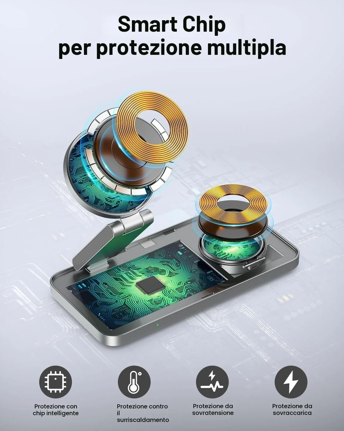 Caricatore Wireless per iPhone con Mag-Safe, 3 in 1 stazione di ricarica per Apple Inductive Wireless Charger per iPhone 17e 17 16 15 14 13 12 Air, Apple Watch 10/9/8/7/6/SE/5/4/3/, per AirPods Pro