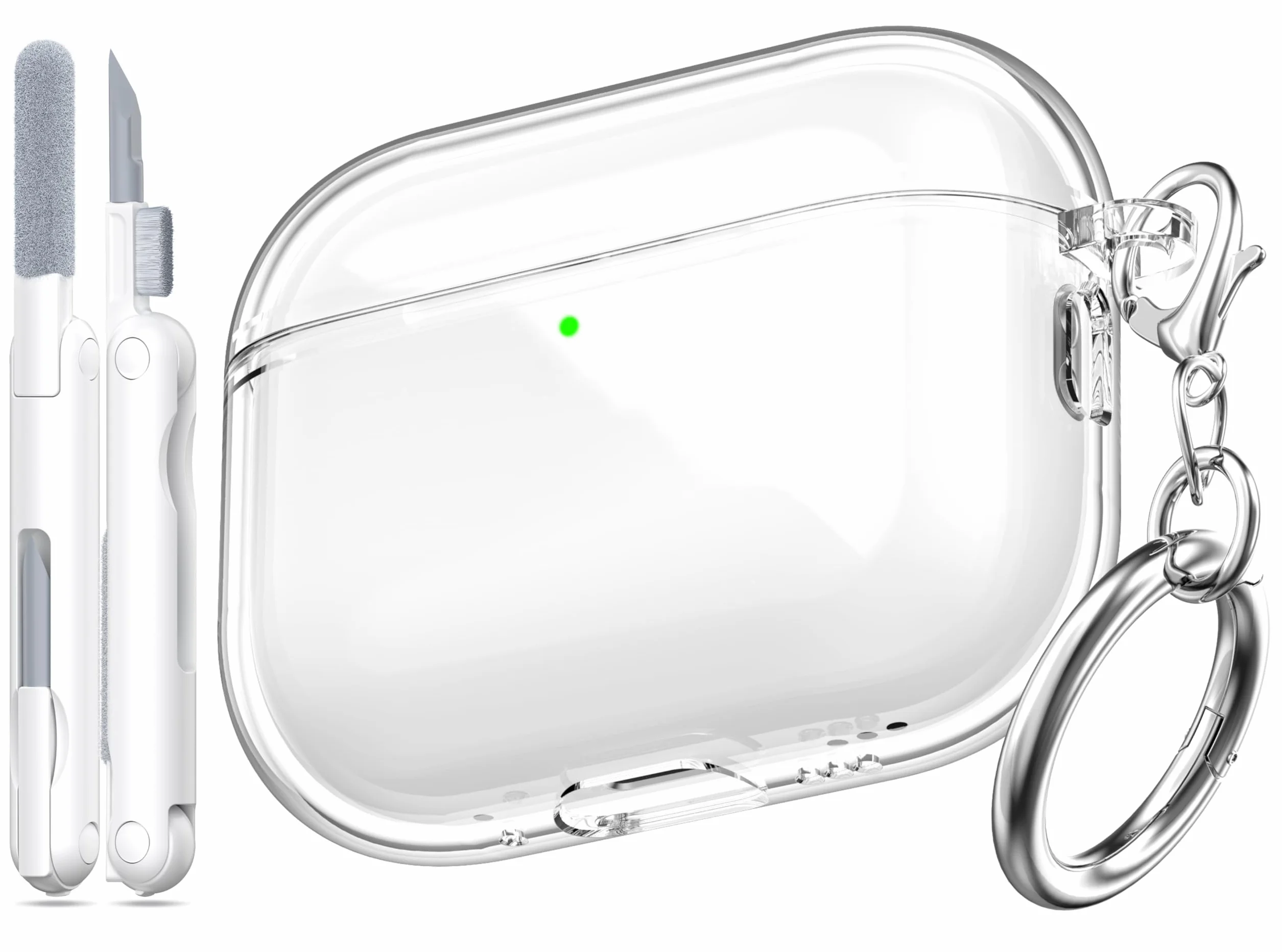 Compatibile con la Custodia per Airpods Pro 3 generazione, Custodia per Airpods Pro 3 con Portachiavi, Custodia Trasparente Morbida e Resistente Agli Urti di Grado Militare, Bianca