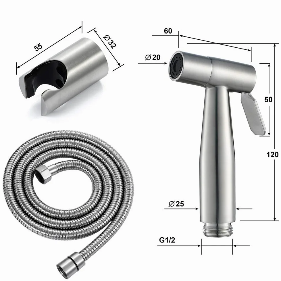 Rubinetti per WC, Set di rubinetti in Acciaio Inox 304 Spazzolato, spruzzatore con Tubo Flessibile per Doccia da 1,5 m, Tipo B (Tipo D)