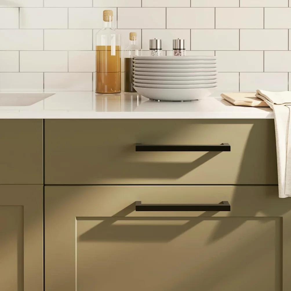 Set di 5 maniglie per mobili, colore nero, 192 mm, in acciaio inox, design a tubo quadrato, per armadi, cassetti, porte, cassettiere, credenze, cucina, bagno, per ristrutturazione fai da te
