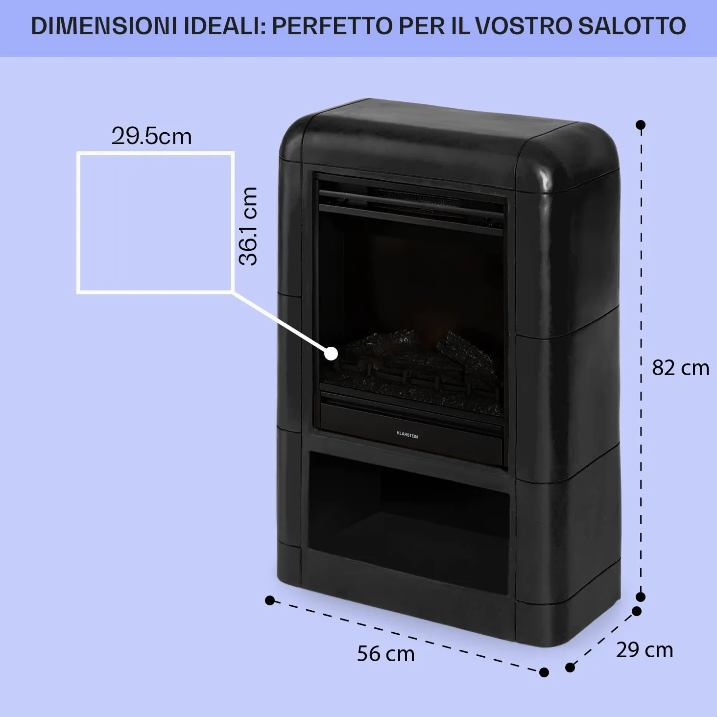 Klarstein Camino Elettrico, Camino da Terra con Mensola, Riscaldamento Elettrico con Fiamma LED, Caminetto Elettrico 1800W, Camino Finto con Telecomando, Timer, Controllo Temperatura, Termocamino