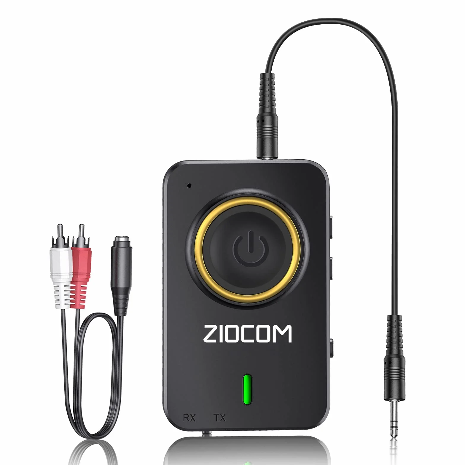 ZIOCOM trasmettitore Bluetooth per PC TV e altoparlante auto, 2-in-1 Wireless 3.5mm Bluetooth Aux Adapter con microfono incorporato e batteria, Duale Link, aptX bassa latenza