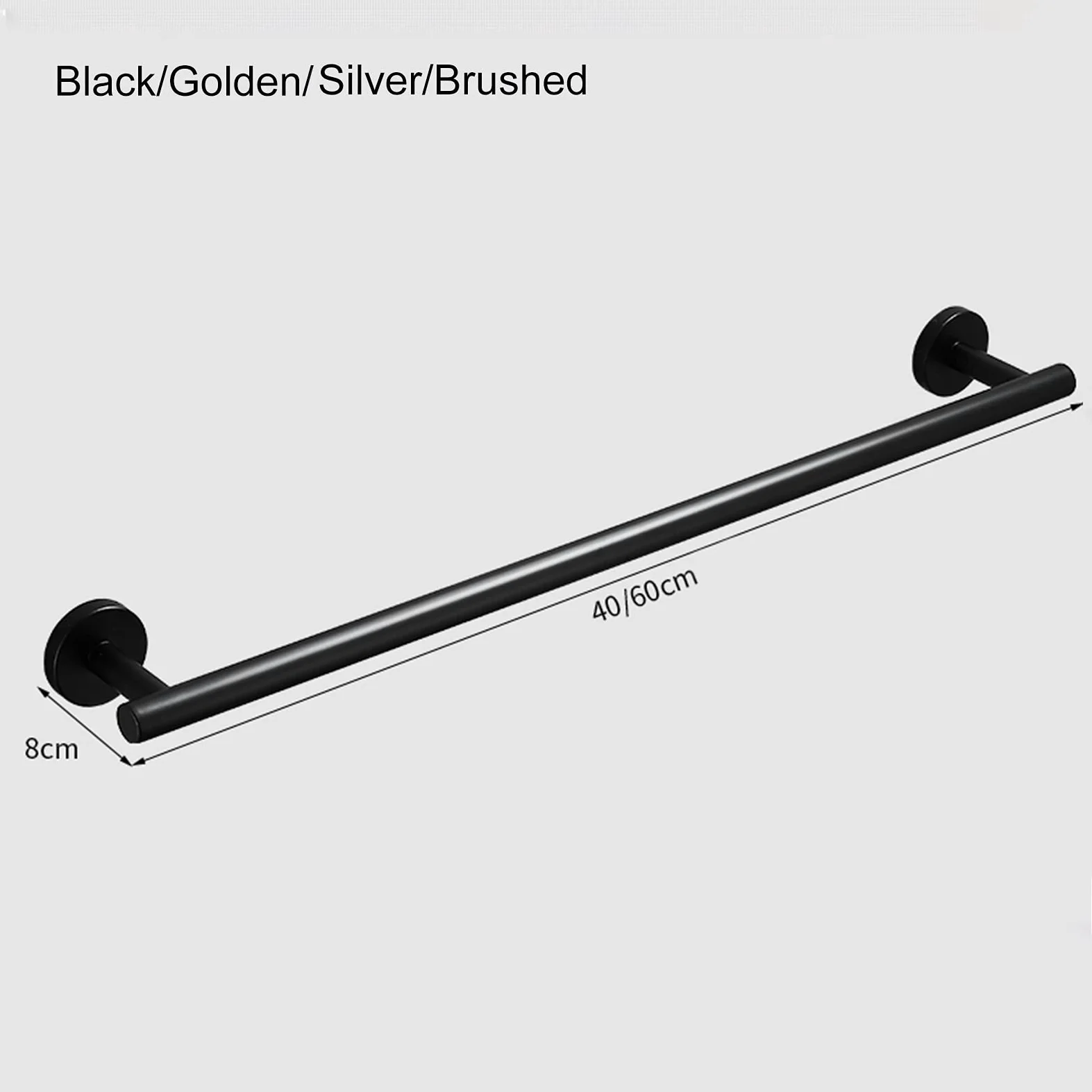 Portasciugamani singolo in acciaio inox, 60 cm, montaggio a parete, rotondo, per bagno o cucina, finitura argento