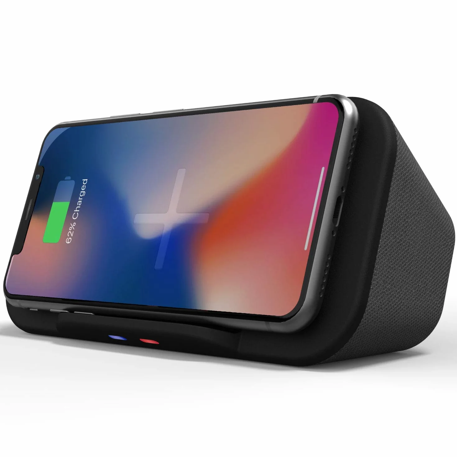 i-Box Caricabatterie wireless, altoparlante Bluetooth portatile, stazione di ricarica, caricabatterie Qi wireless, supporto per telefono iPhone e Android, altoparlanti stereo da 6 W, jack audio da 3,5