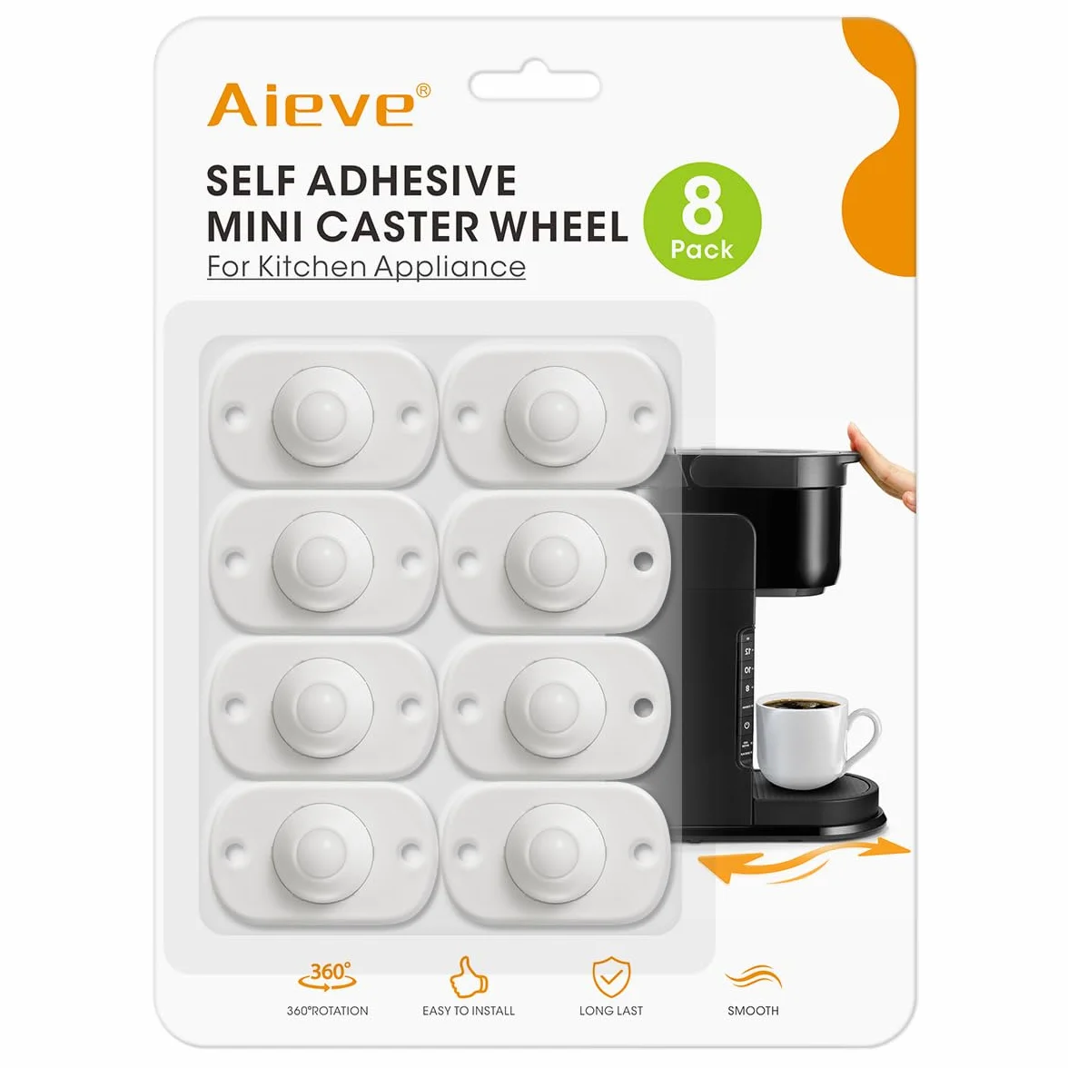 AIEVE Ruote per elettrodomestici da cucina, Rotelle Mobili, confezione da 8 pezzi, mini ruote girevoli 360°