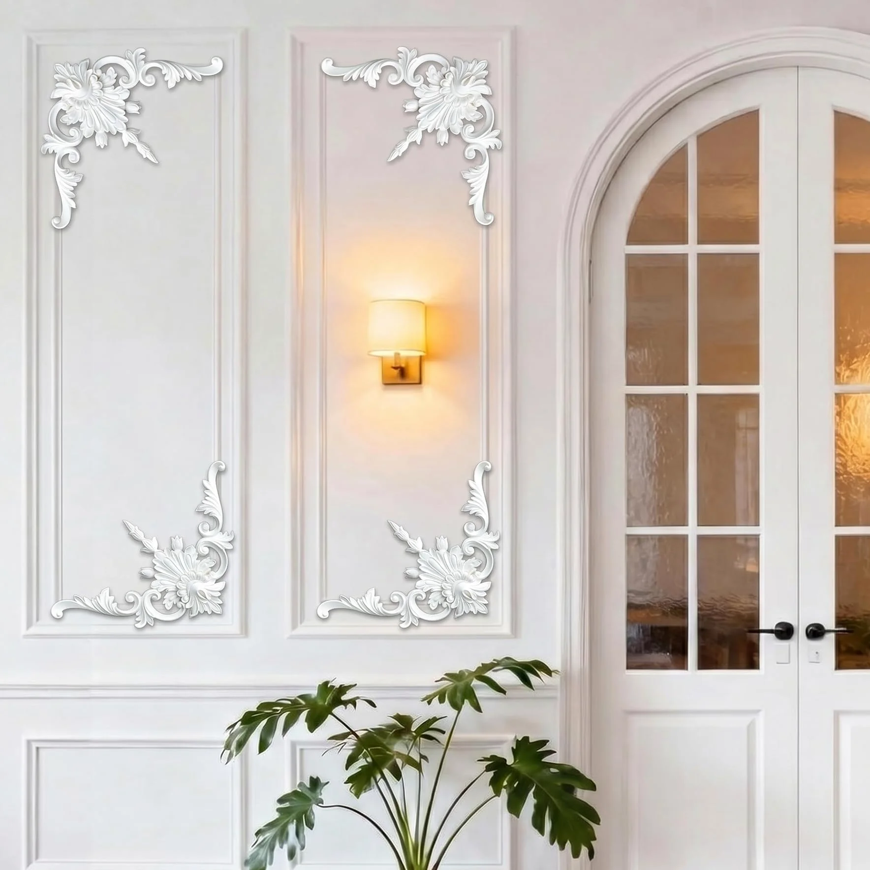 4 PCS Angolari Decorativi per Pareti E Soffitti in PU Modanature Angolari 3D con Decorazioni Floreali Profili Decorativi Verniciabili per Cornici E Angoli Elegante Finitura