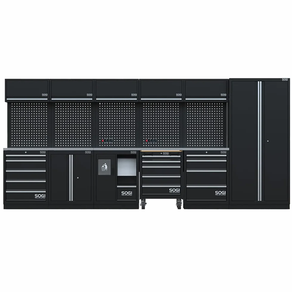Sogi ARR-OFF-4320 Arredamento modulare in lamiera per officina e garage piano in acciaio inox 4315x466x2000 mm