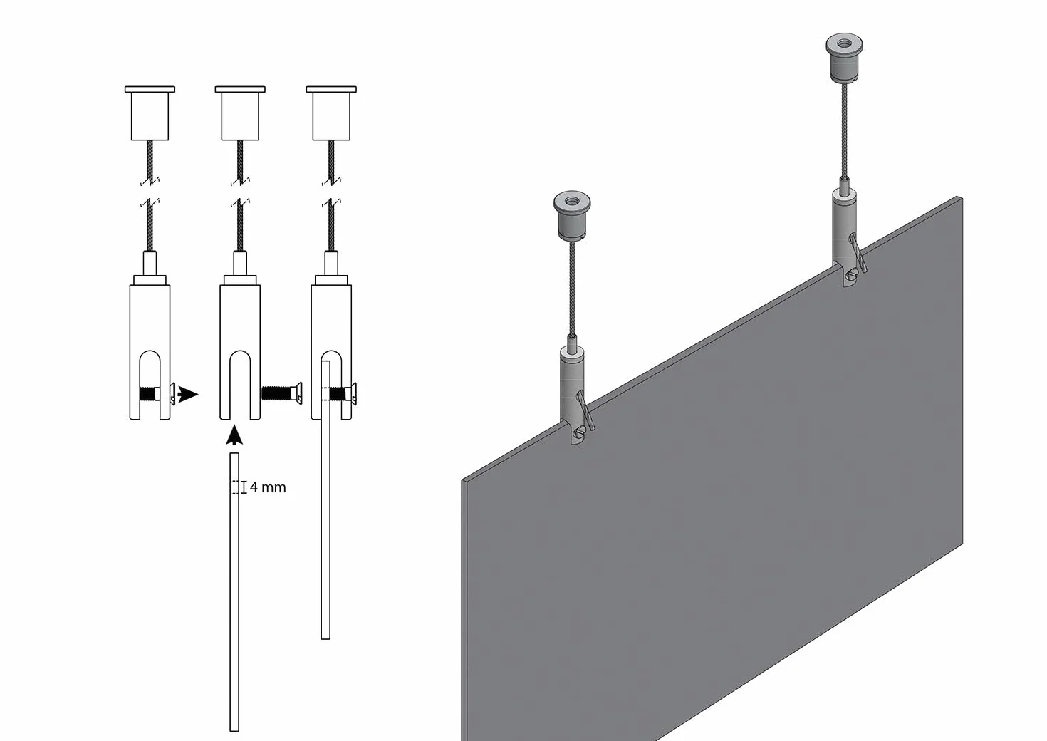 Kit di sospensione con gancio per pannello 6 mm 200 cm 5 pezzi