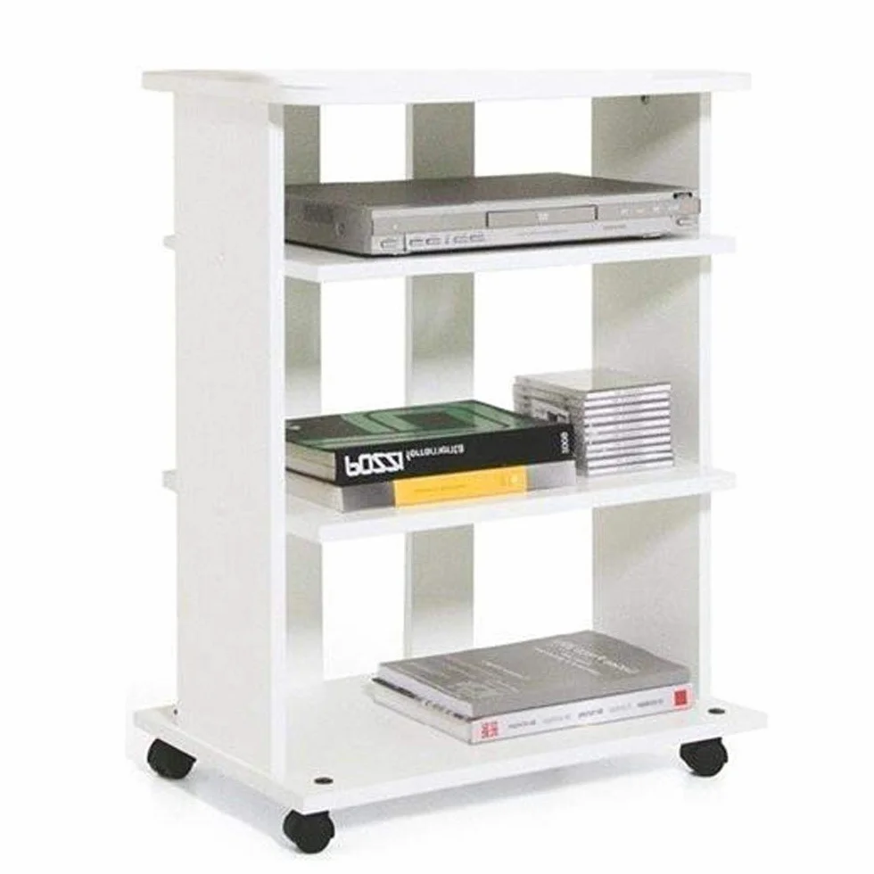 BAKAJI Mobile TV in Legno MDF con 3 Ripiani Porta Console Videogiochi DVD e 4 Ruote Mobiletto Carrello Porta Televisore Design Moderno Dimensione 60 x 45 x 80,5 cm (Bianco)