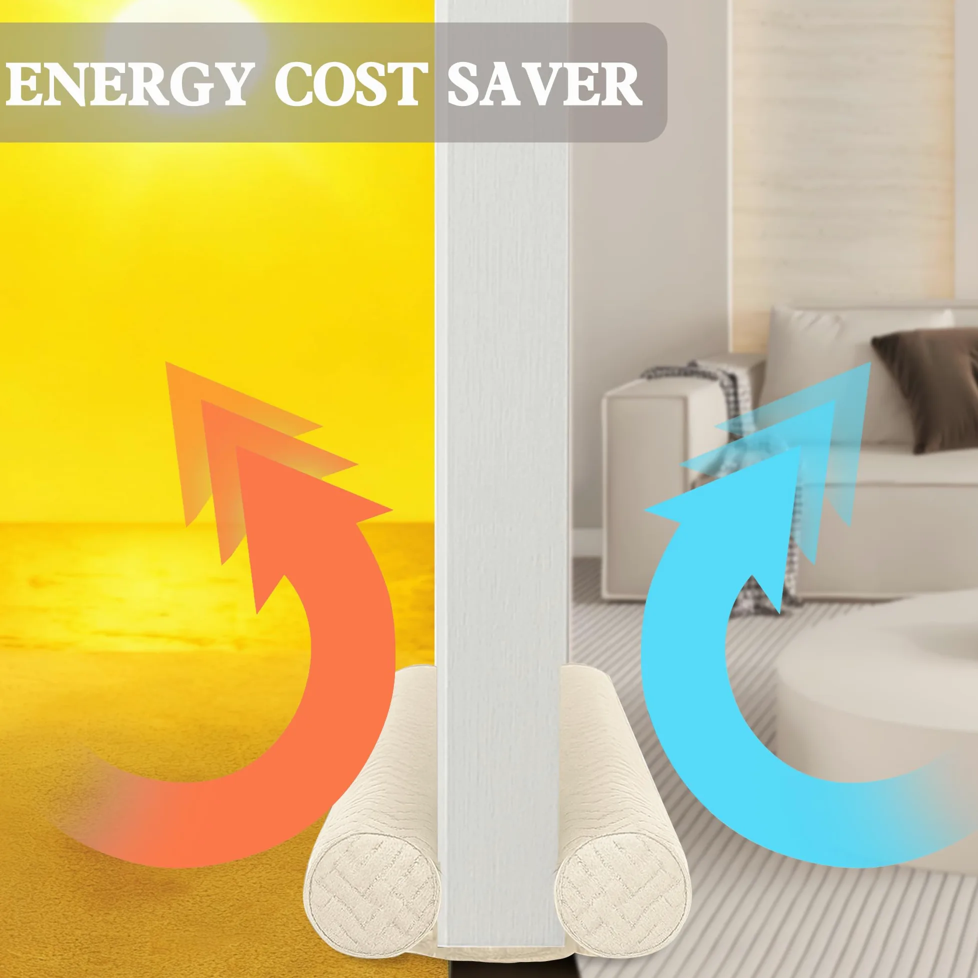 Ciieyuo Paraspifferi in velluto sotto la porta, blocco del rumore e guarnizione insonorizzata, blocca aria fredda, luce e fumo, facile da installare sotto la porta, per fondo 76,2 - 91,4 cm, bianco