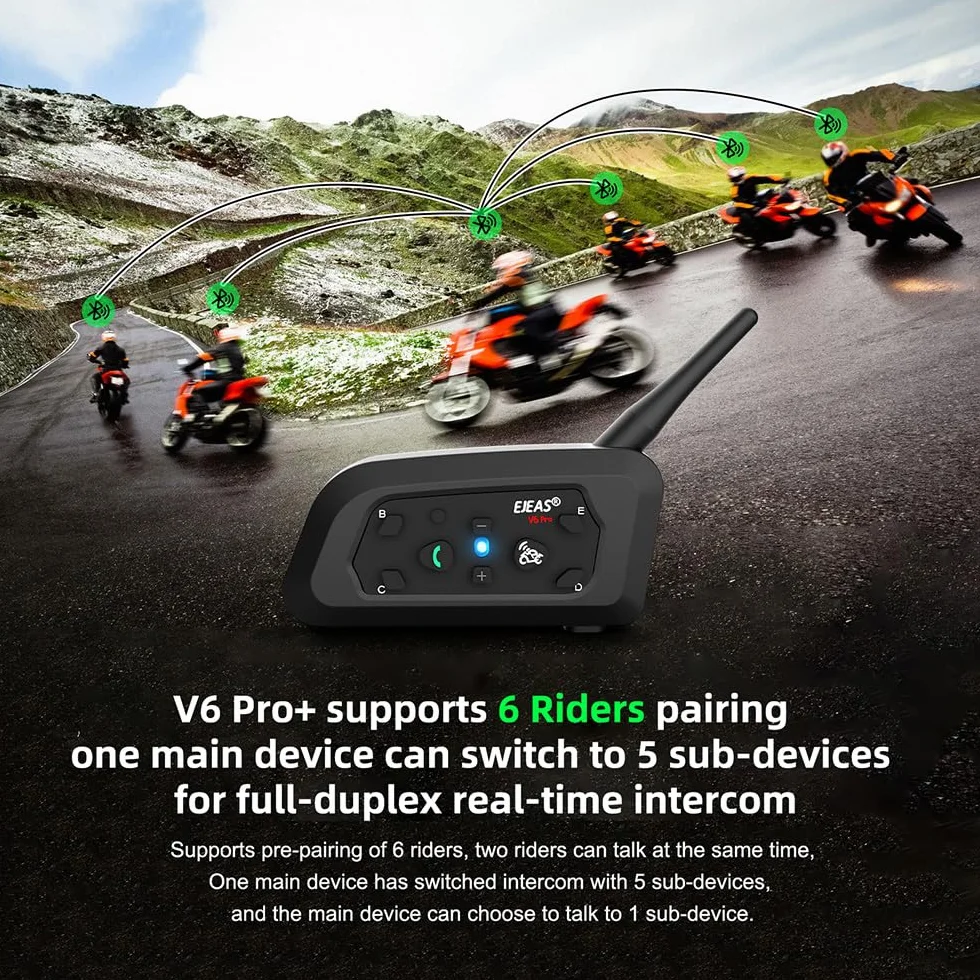 EJEAS V6 Pro 1200M BT citofono del motociclo di Bluetooth citofono del casco della motocicletta Headset con controllo del rumore avanzata per un massimo di 6 piloti sci e l'equitazione (2 Pezzo)