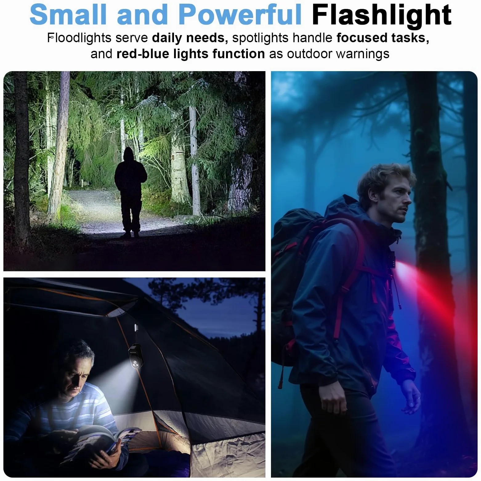 Pro Mini Torcia LED 500 LM con Idrorepellente IPX6, EDC Ricaricabile con Tre Soluzioni di Illuminazione, Caricamento USB C Magnetico - Per Ciclismo,Uso Esterno e Interno (Nero)