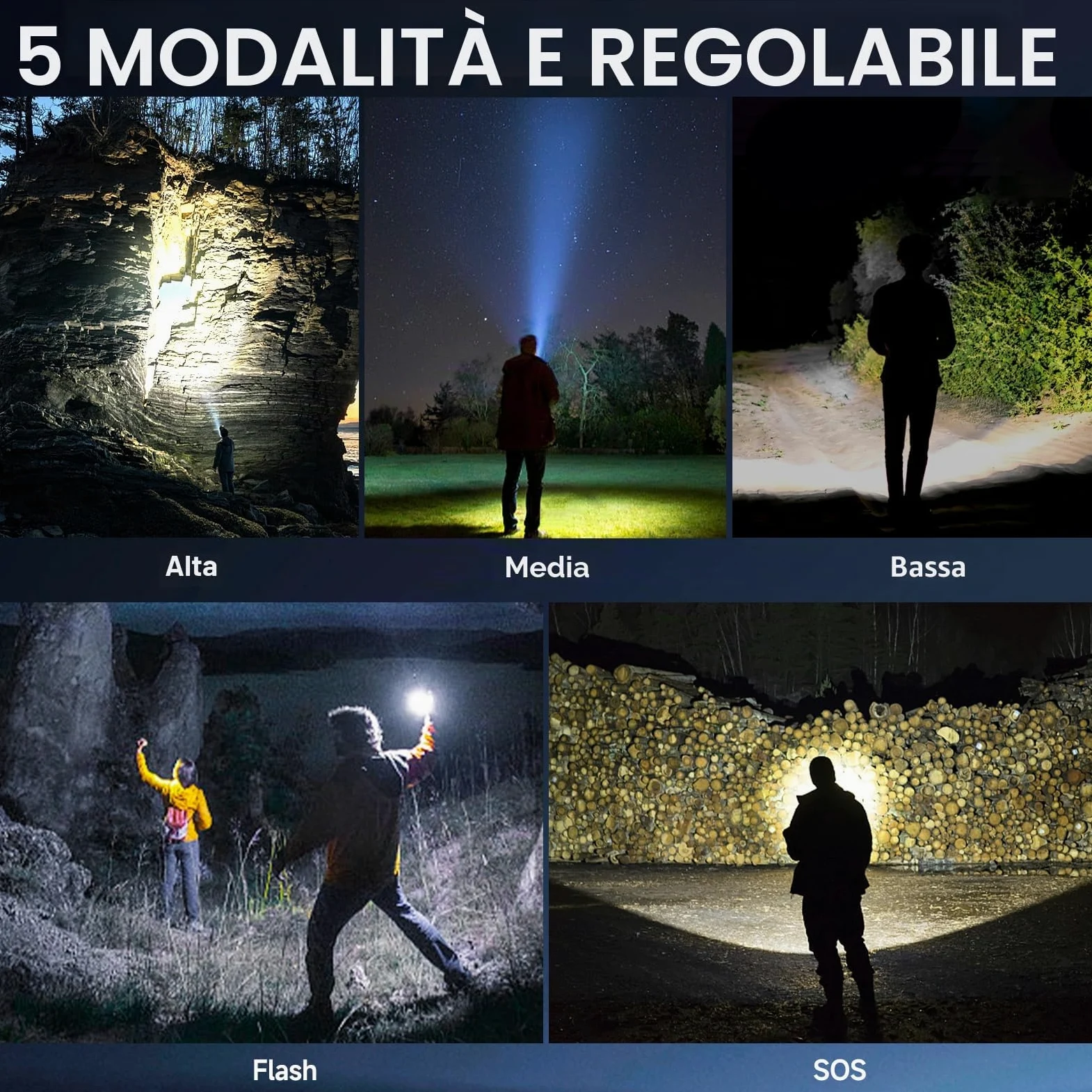 Torcia Tattica ad Alta Luminosità, Ricaricabile, 3000 Lumen Torcia Led Potente, Impermeabile IPx45, 5 Modalità di Luminazione, per Campeggio, Emergenza, Esterni, Casa