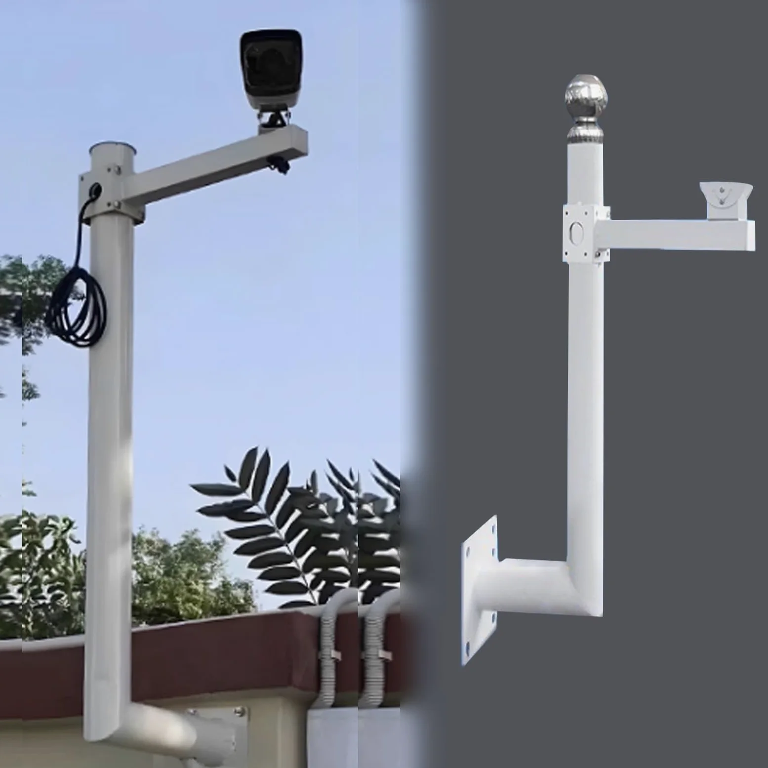 Staffa per Telecamera di Sicurezza Resistente alle intemperie da 2 Metri (6,56 Piedi) - palo di monitoraggio con Viti - Staffa angolare per Monitor da Esterno - Staffa Singola - 2,0 Metri (6
