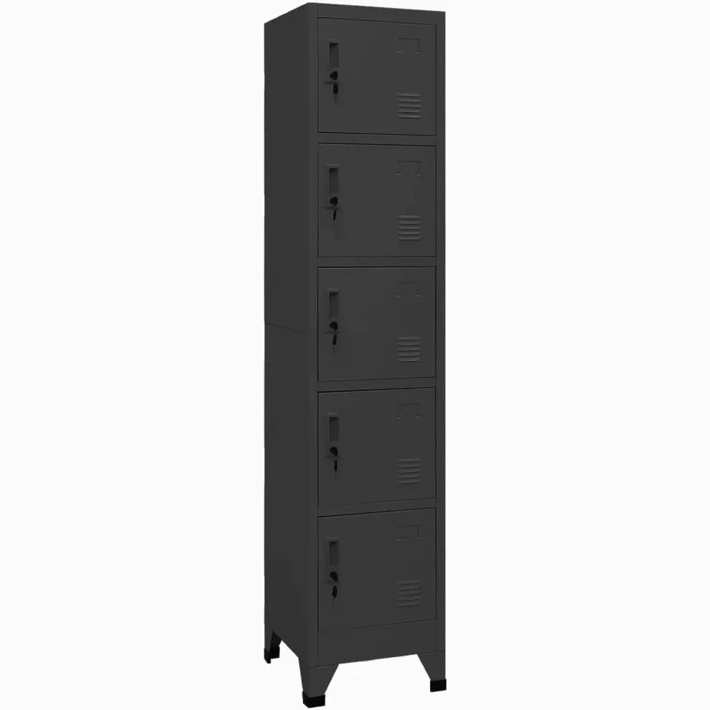 Armadietto in acciaio antracite, 38 x 40 x 180 cm | Armadietto in metallo robusto per ufficio o home office. Con 5 scomparti per organizzare in modo sicuro gli oggetti personali