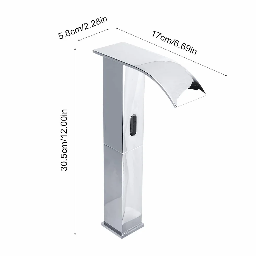 Rubinetto Lavabo Bagno con Sensore a Infrarossi Touchless Flusso a Cascata in Ottone Anticorrosione