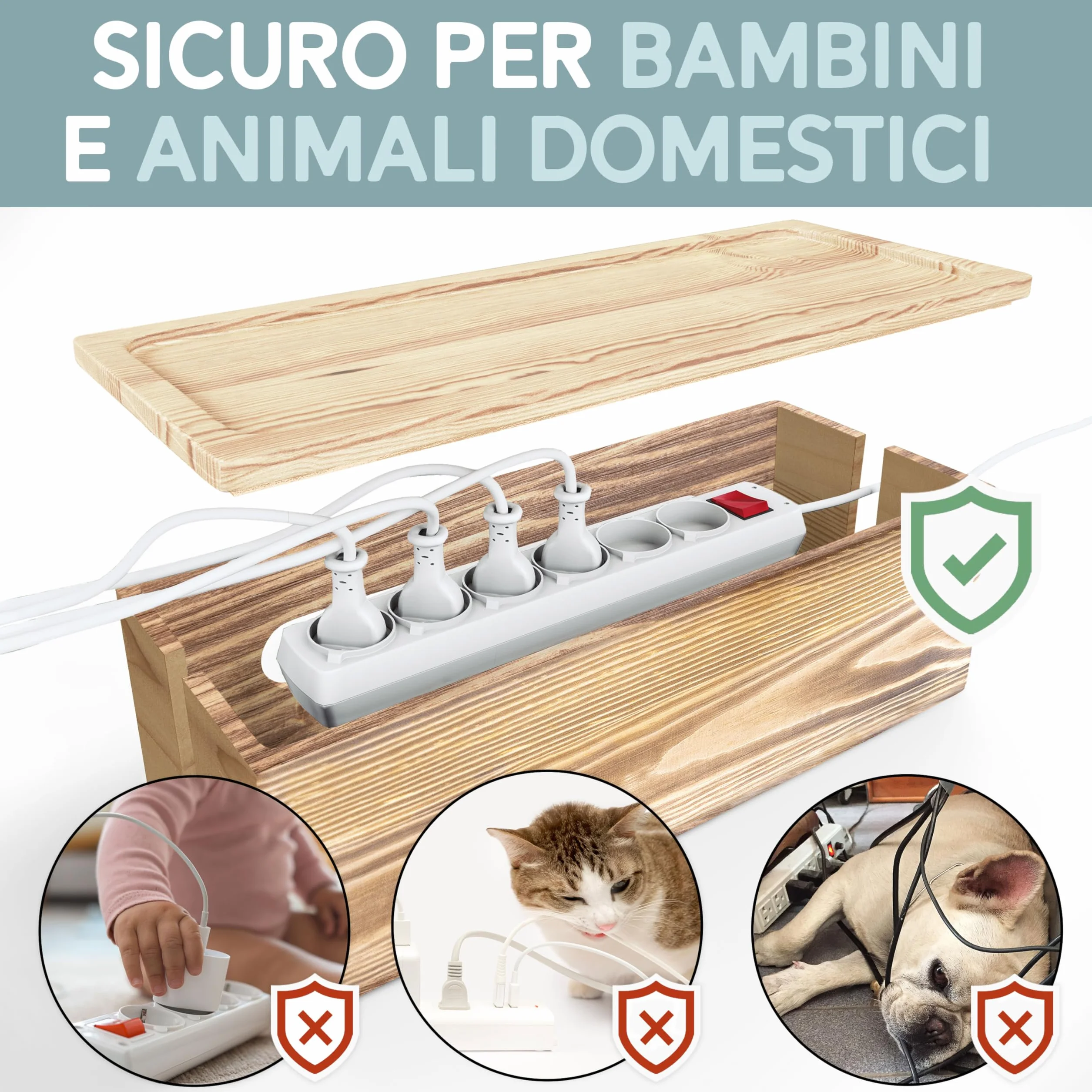 Nature Supplies Set Scatole Raccogli Cavi in Legno di Pino - 1 Scatola Coprifili Media, 1 Cable Box Nascondi Fili Grande