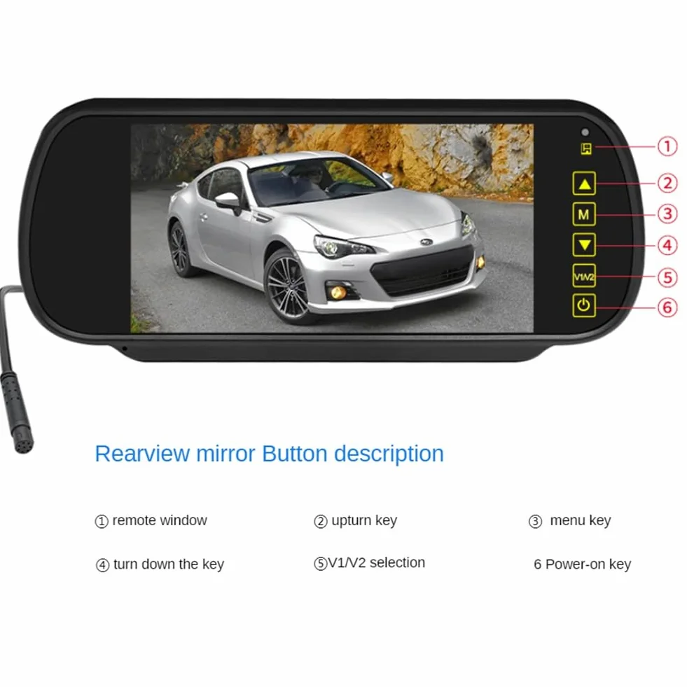Monitor LCD per Auto da 7 Pollici con Specchietto Retrovisore, Schermo di Parcheggio, 2 Ingressi AV, Display Automatico per Assistenza Alla Telecamera Posteriore, Facile da Usare, Resistente