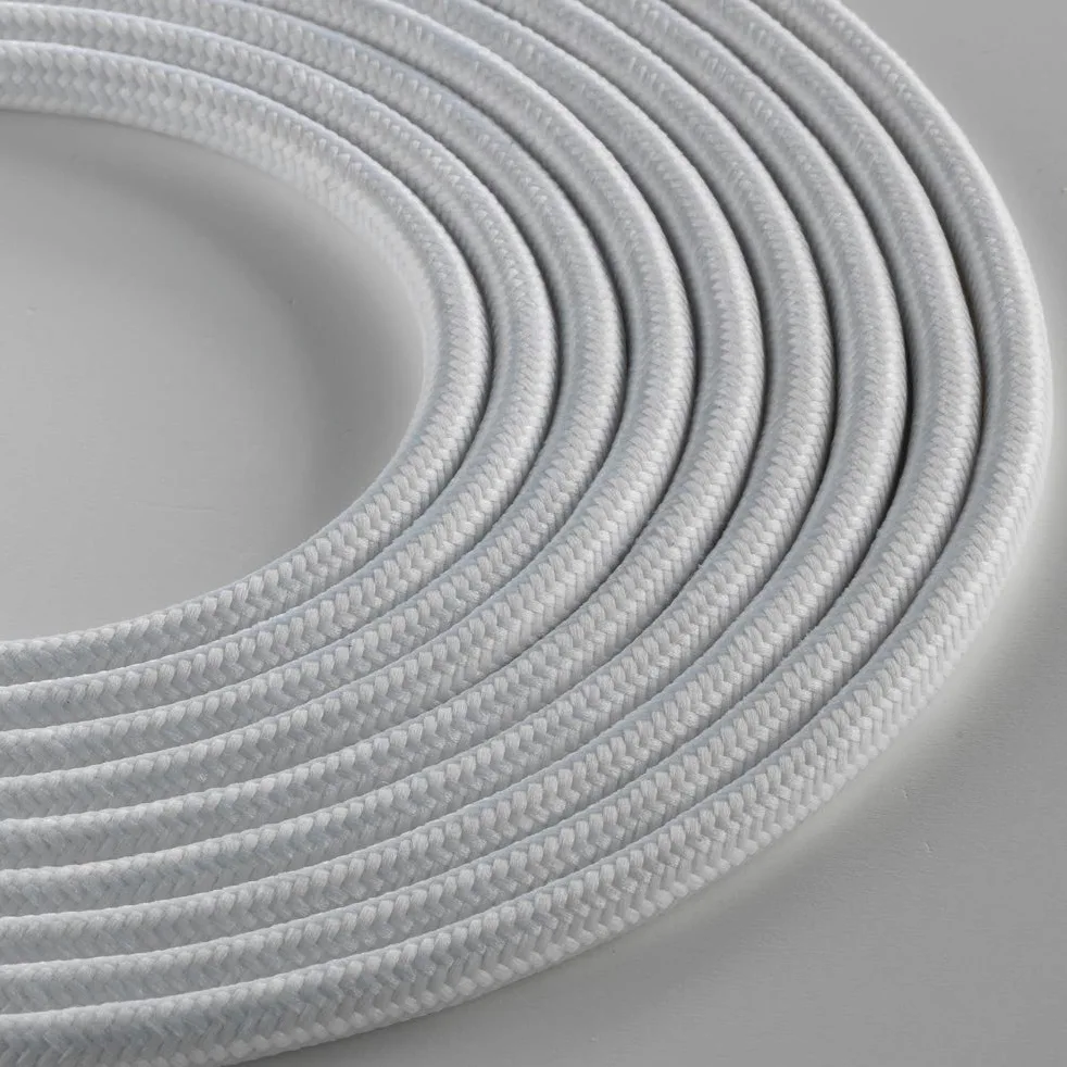 Klartext - Cavo tessile tondo LUMIÈRE per illuminazione, 3x0,75mm, Bianco opaco, 10mt.|Attenzione: cavo terra incluso! Massima sicurezza anti scossa!