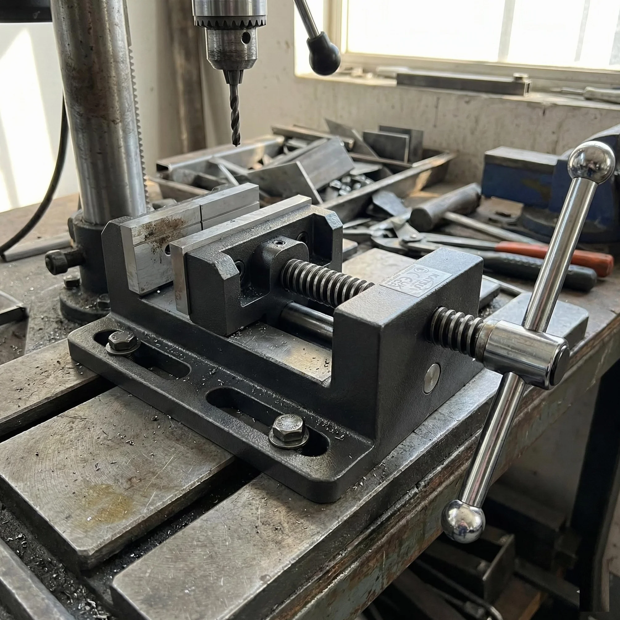 KATSU Morsa per Trapano a Colonna 4" (100mm) con Barra di Guida, Morsetto da Banco per Trapano a Colonna di Qualità Professionale per Officina e Fresatrici 4022704
