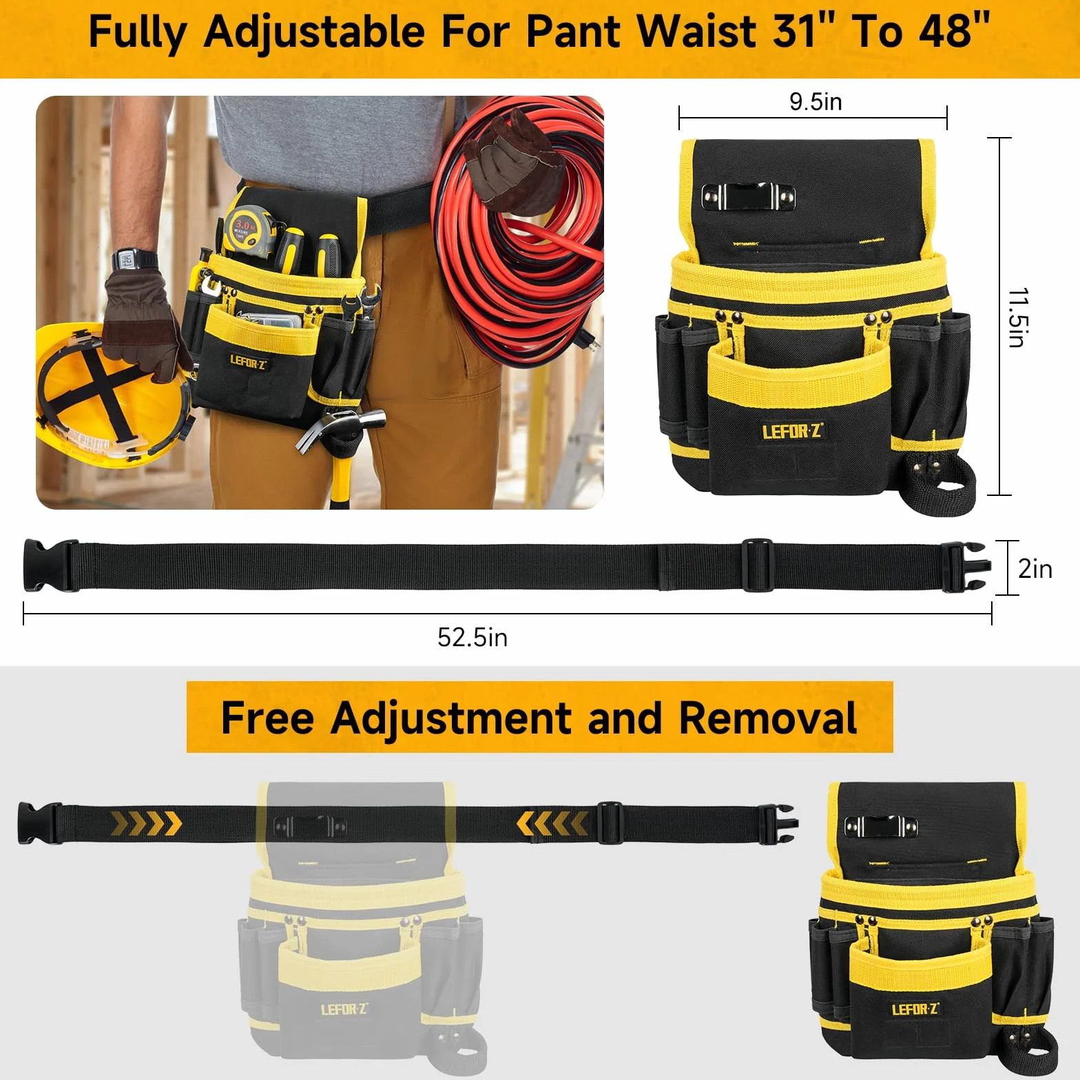 Cintura per Attrezzi da Lavoro Elettricista 13 Tasche Regolabile Imbottita Tasche Magnetiche Staccabili