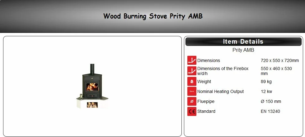 Prity AMB Bruciatore a legna 12kw combustibile solido per stufa ad angolo