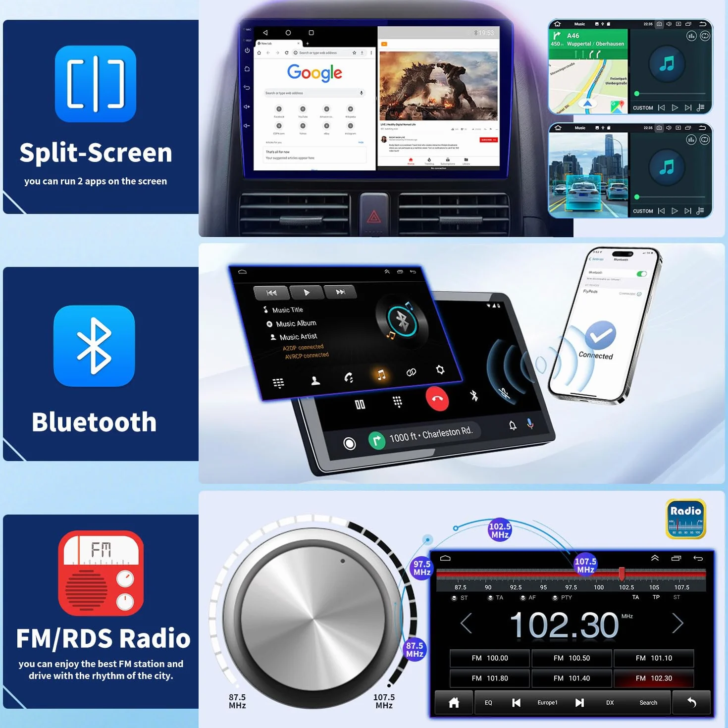 Autoradio per Renault Clio 4 2012-2019 Auto Navigation Bluetooth 9 Pollici Android 13 per Carplay Android Auto Navigatori con Auto Navigatore GPS WiFi FM RDS SWC,DSP + Mic