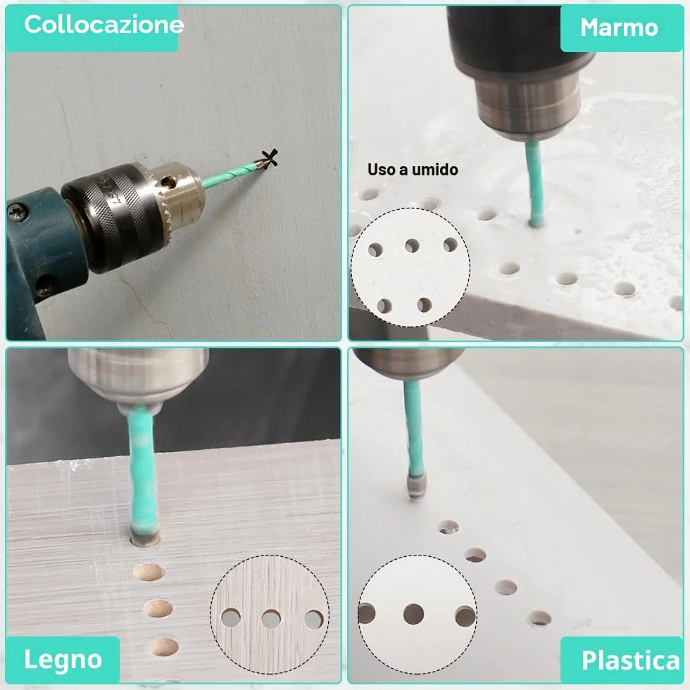 Punte per Gres Porcellanato Set 10 Pezzi Punte Trapano Diamantate 6mm 8mm 10mm 12mm Attacco Esagonale