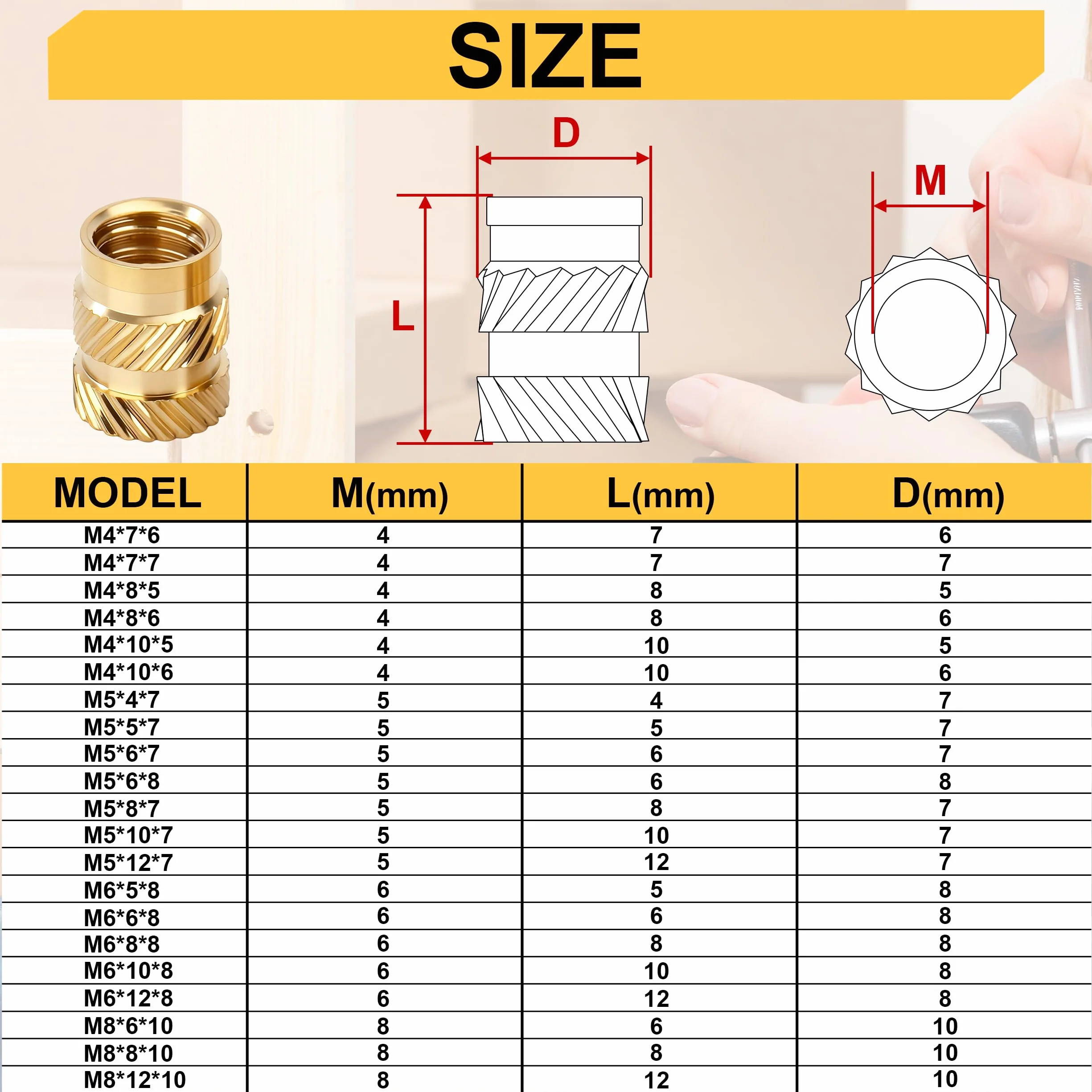Inserti Filettati M3 Inserti Filettati a Caldo M3*5 * 5mm 50 Pezzi Dadi Zigrinati con Filettatura Femmina Boccole Filettate per Componenti di Stampa 3D e Parti in Plastica