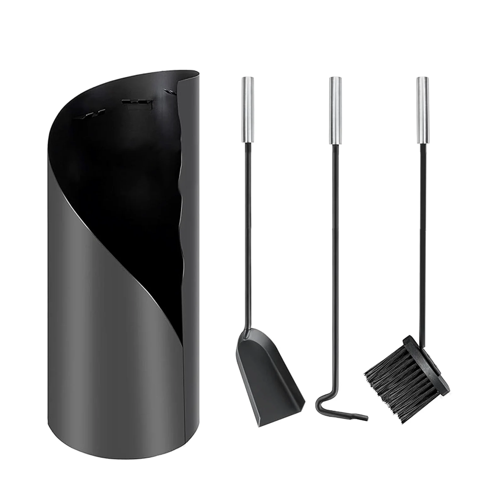 Set di 4 attrezzi per caminetto con attizzatoio, spazzola, pala e supporto, in ferro battuto, resistente al calore, decorazione per la casa e il camino