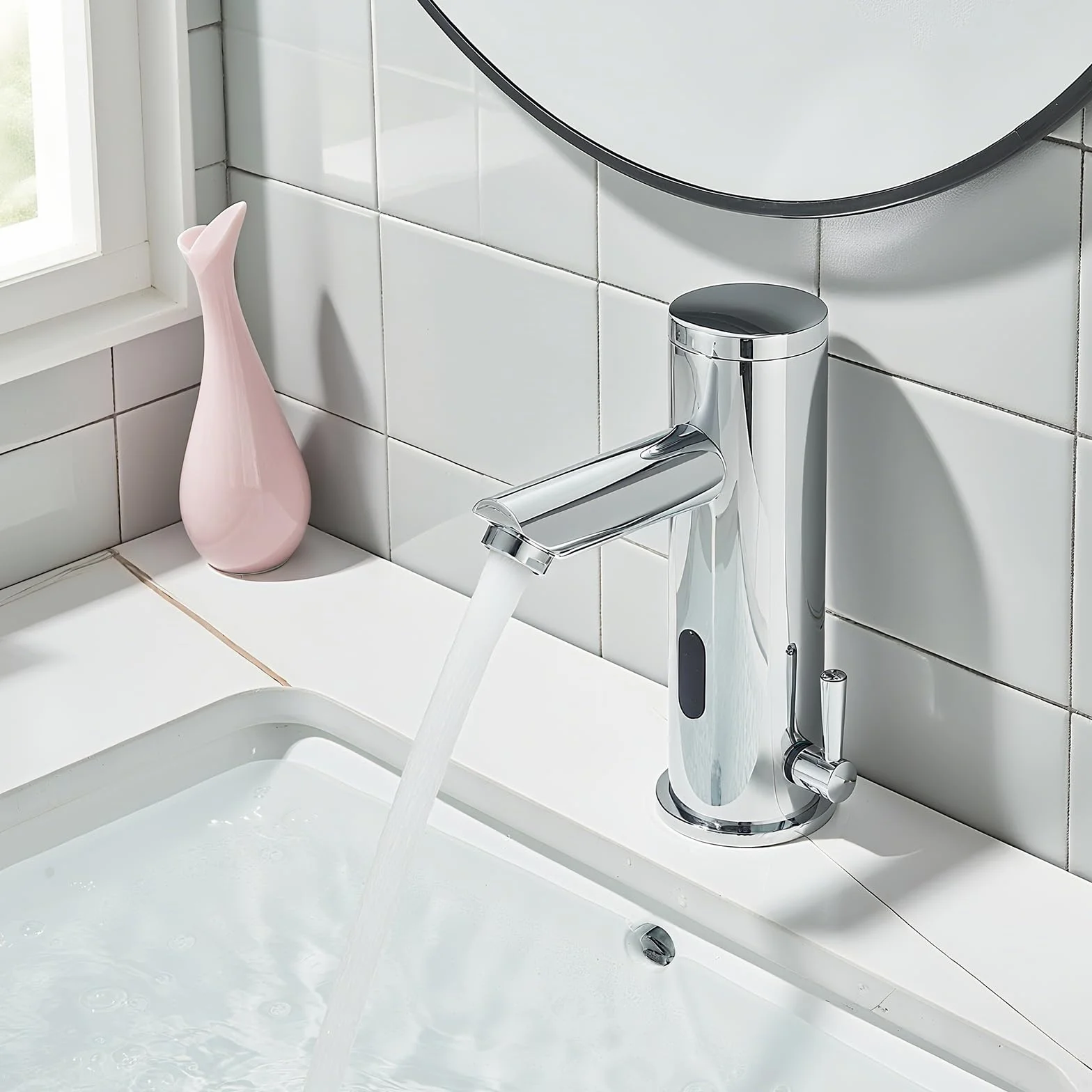 Rubinetto Bagno Cromo Sensore a Infrarossi Automatico Miscelatore Acqua Calda Fredda Lavello