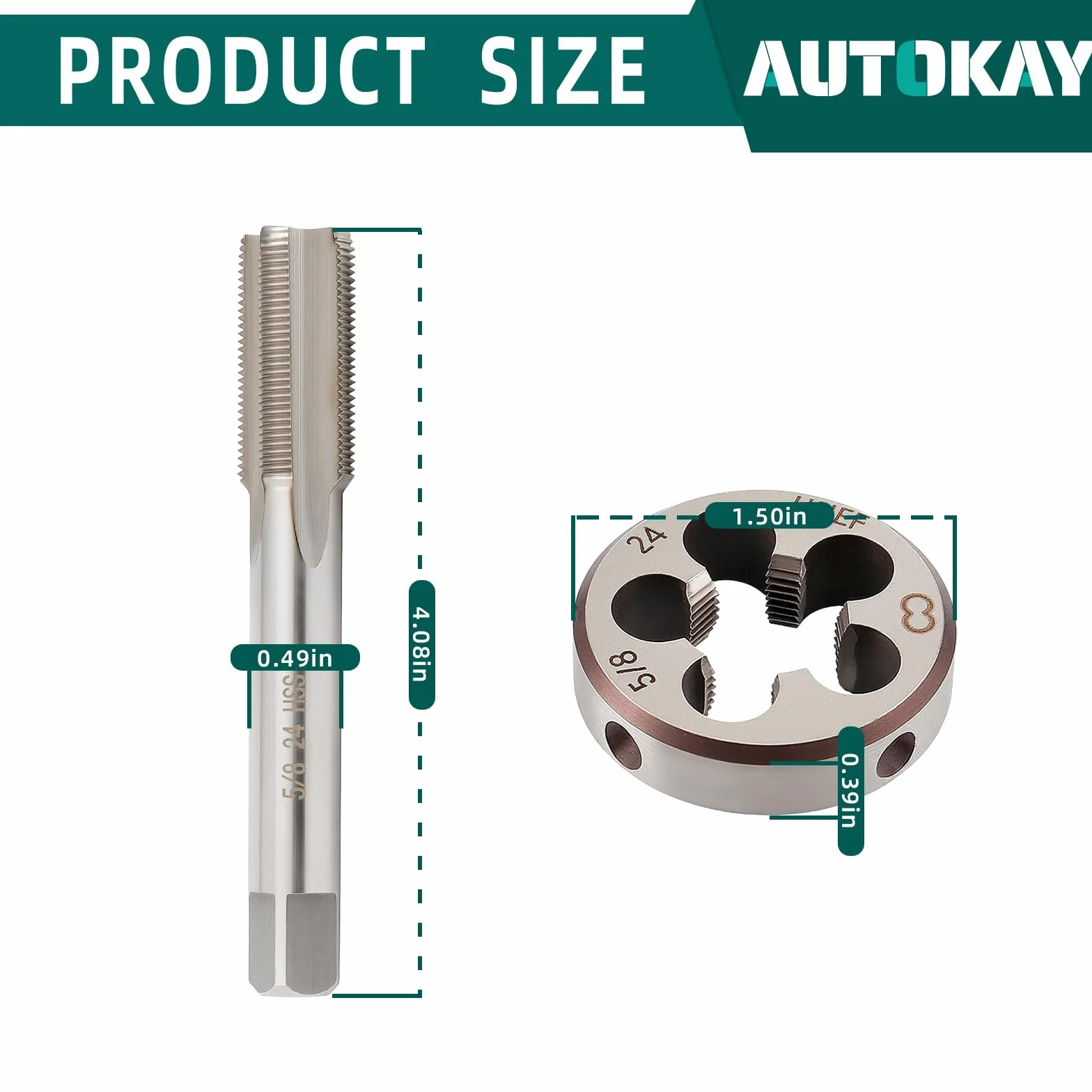 AUTOKAY HSS 5/8"-24 UNEF Tap e Die Set (5/8x24) RH