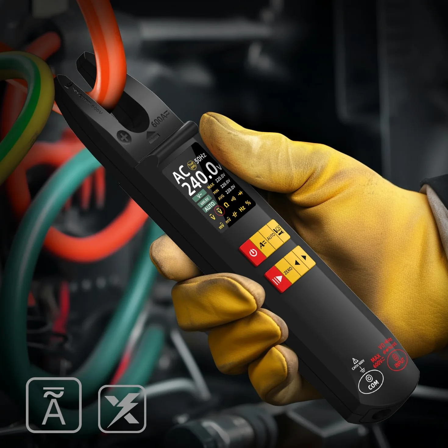 BSIDE DC AC pinza amperometrica 600A Corrente Multimetro 6000 Counts Amperometro Automatico Capacità Digitale Resistenza NCV Live Wire Tester di tensione con data Hold Max/Min/Ave