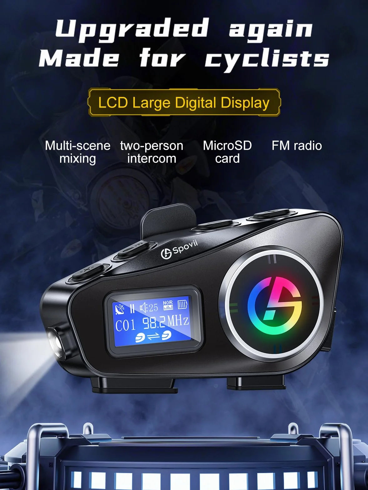 C1 Interfono Bluetooth per Casco Moto, Interfono Moto 500m con Condivisione Musica, Radio FM, Slot Micro SD, Batteria 1000mAh - Compatibile con Diversi Tipi di Casco