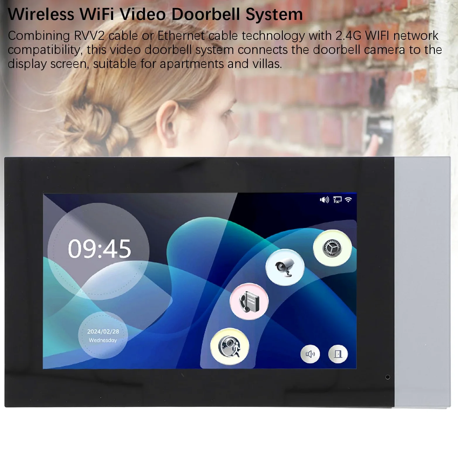 Pongnas Videocitofono Wireless, Touch Screen 2 MP 7 Pollici, Visione Notturna Bidirezionale, Protezione IP65, Adatto per Appartamenti e Ville, Compatibile con L'app (Spina europea)