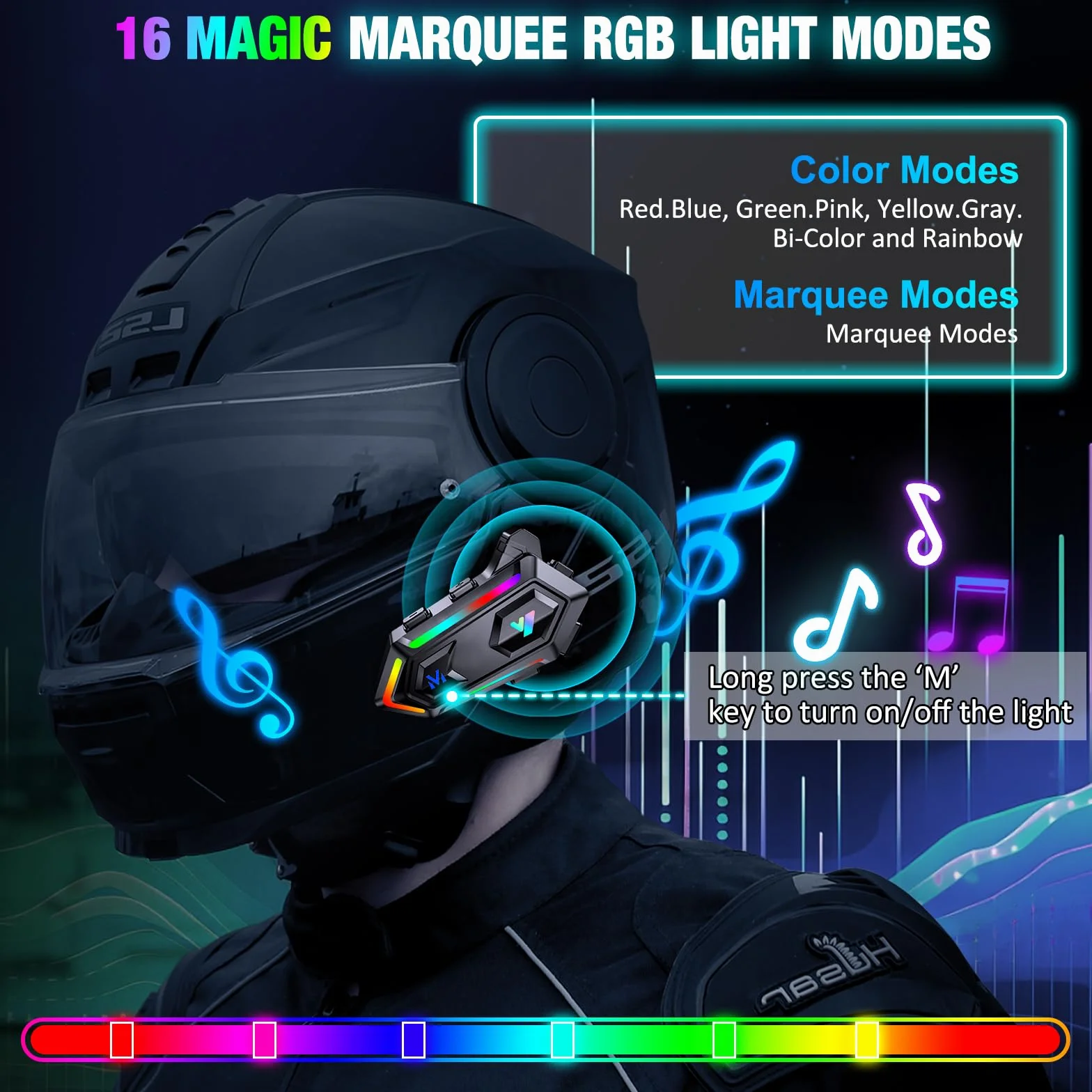 Altoparlanti per casco da moto, luci abbaglianti RGB, ad alta durata della batteria, cuffie CVC e DSP, doppia riduzione del rumore e bassi profondi, accessori per moto, altoparlanti ultra sottili, per