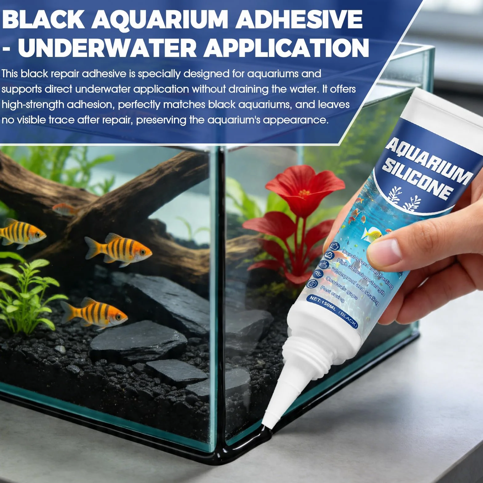 ALLONY Silicone Nero per Acquario 150ML Impermeabile Colla Vetro