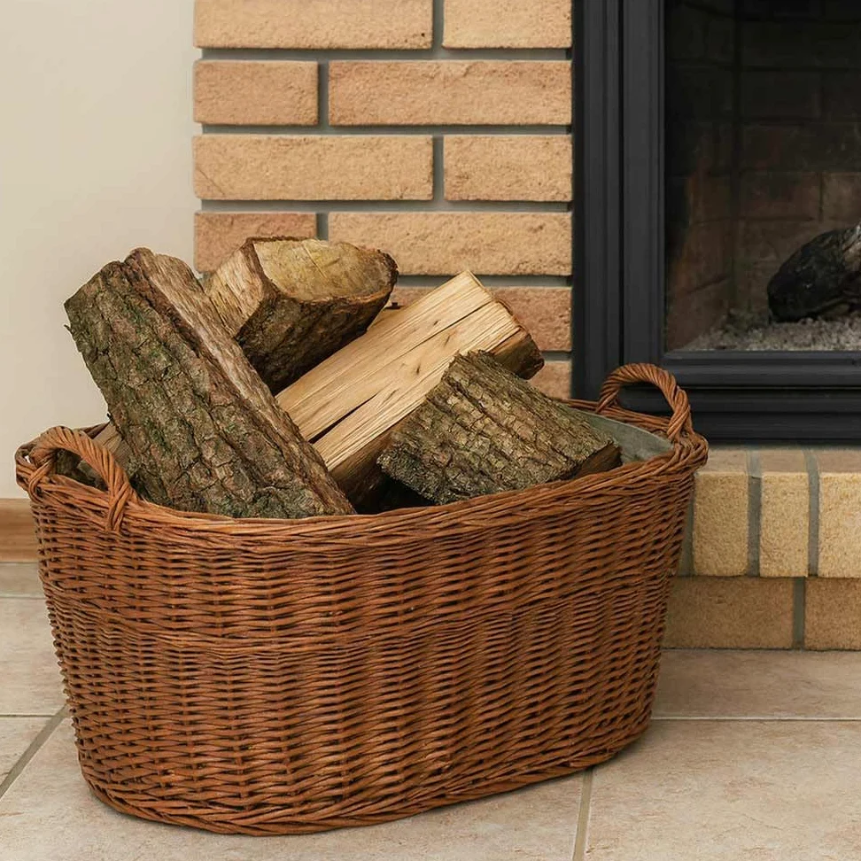 Vacchetti Cesta portalegna Vimini Europeo 1^ Misura con Fodera Juta Ovale, Multicolor, Medio