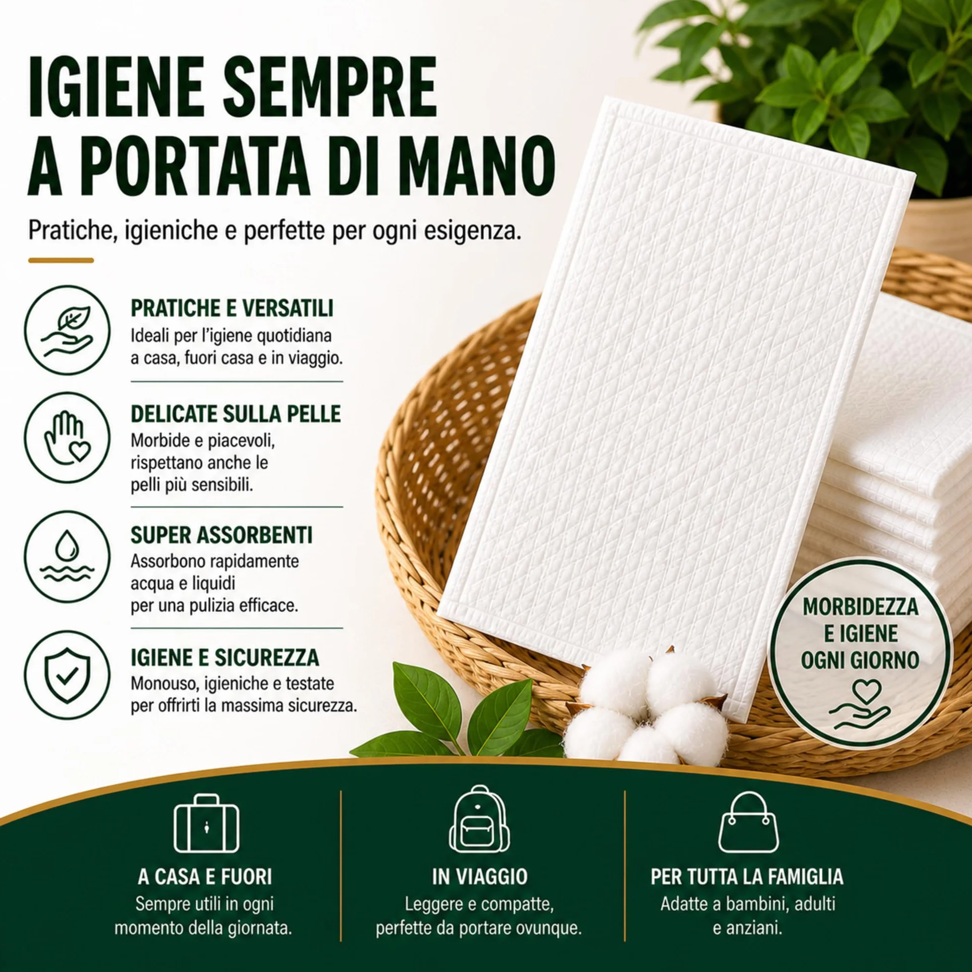 Le Pro del Medicale Guanti da Bagno Usa e Getta Ultra Morbidi Non Tessuti Imbottiti Bianchi