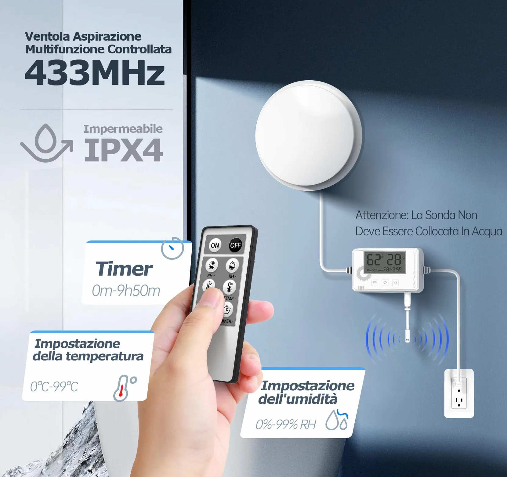 Aspiratore Bagno 100mm con Sensore di Umidità, Temperatura e Timer, Display Temperatura e Umidità in Tempo Reale Estrattore Aria Silenzioso, Ventola Spirazione Ventilatore con Telecomando