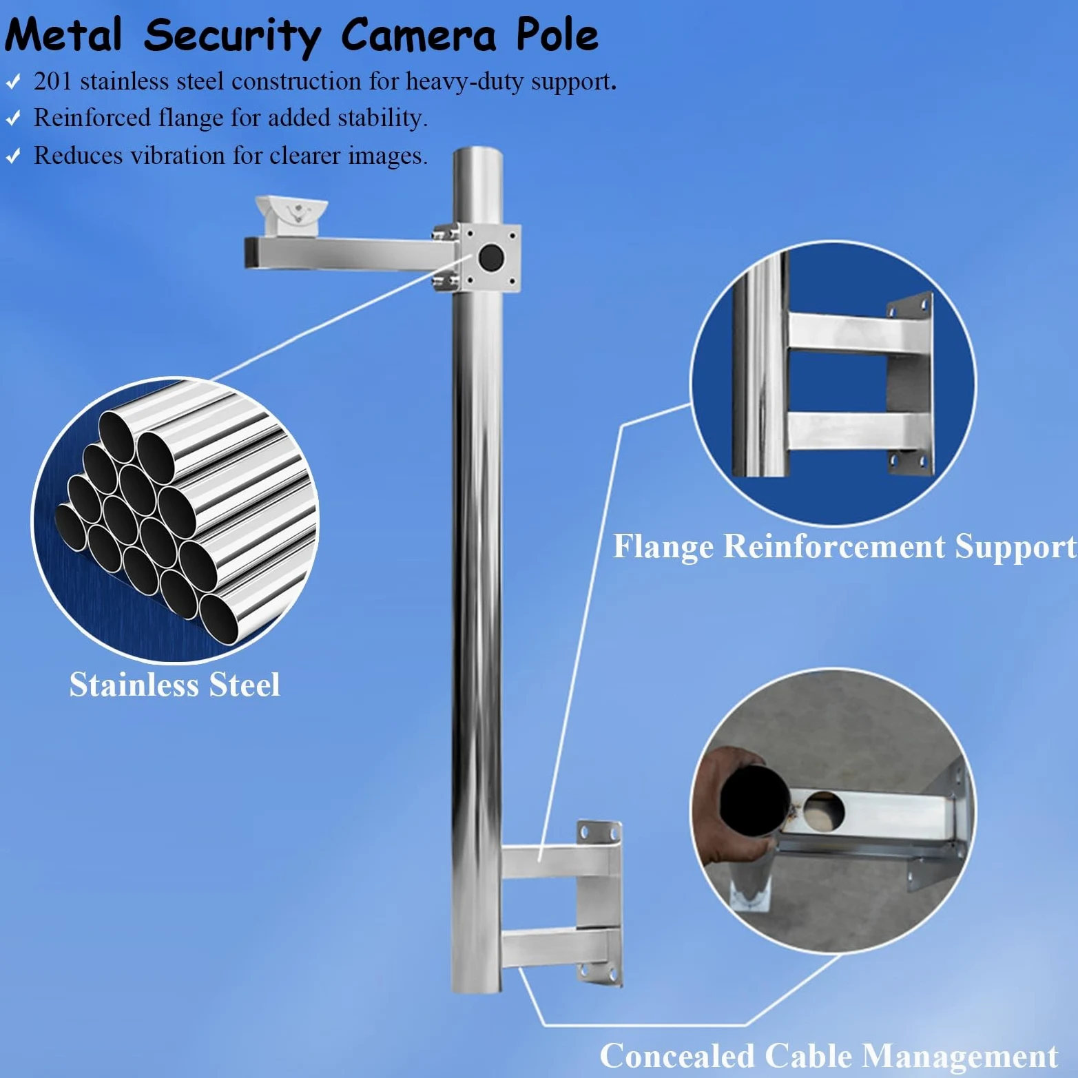 Palo per telecamera di sicurezza per montaggio a parete, staffa in metallo resistente per alloggiamento telecamera di sorveglianza interna ed esterna