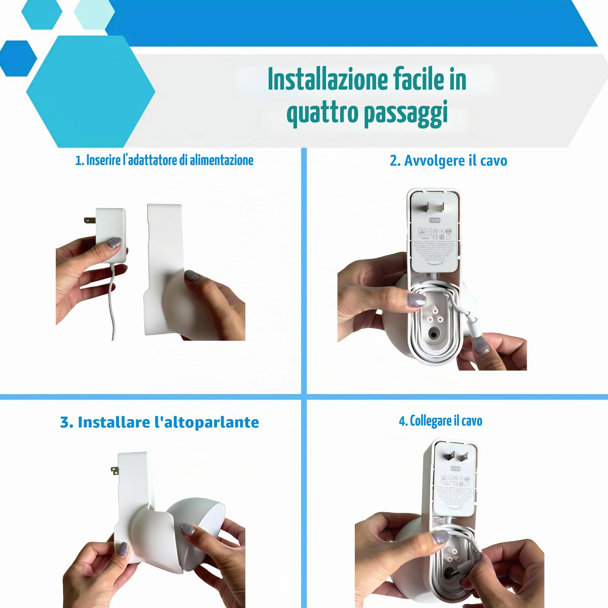Sintron Supporto da Parete per Echᴏ Pop, Supporto per Altoparlante Intelligente, Staffa Salvaspazio per Presa, Nessuna Vite o Foratura, Gestione Cavi Integrata, Compatibile con Google Nest (Bianco)
