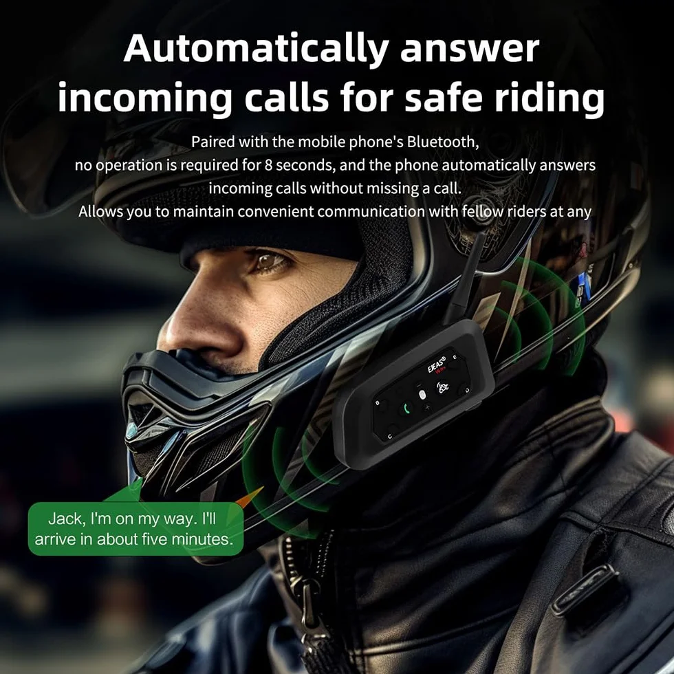 EJEAS V6 Pro 1200M BT citofono del motociclo di Bluetooth citofono del casco della motocicletta Headset con controllo del rumore avanzata per un massimo di 6 piloti sci e l'equitazione (2 Pezzo)