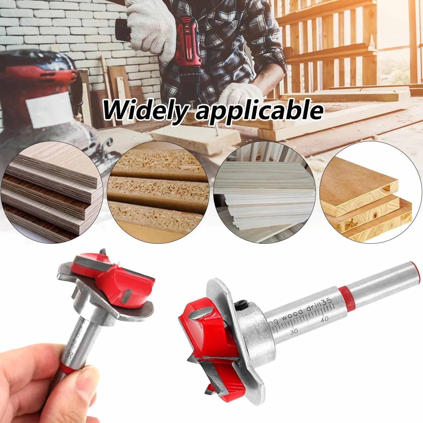 Set Punte per Cerniere Nascoste 35 mm Forstner Legno Trapano Regolabile Dima Cerniere a Scodellino