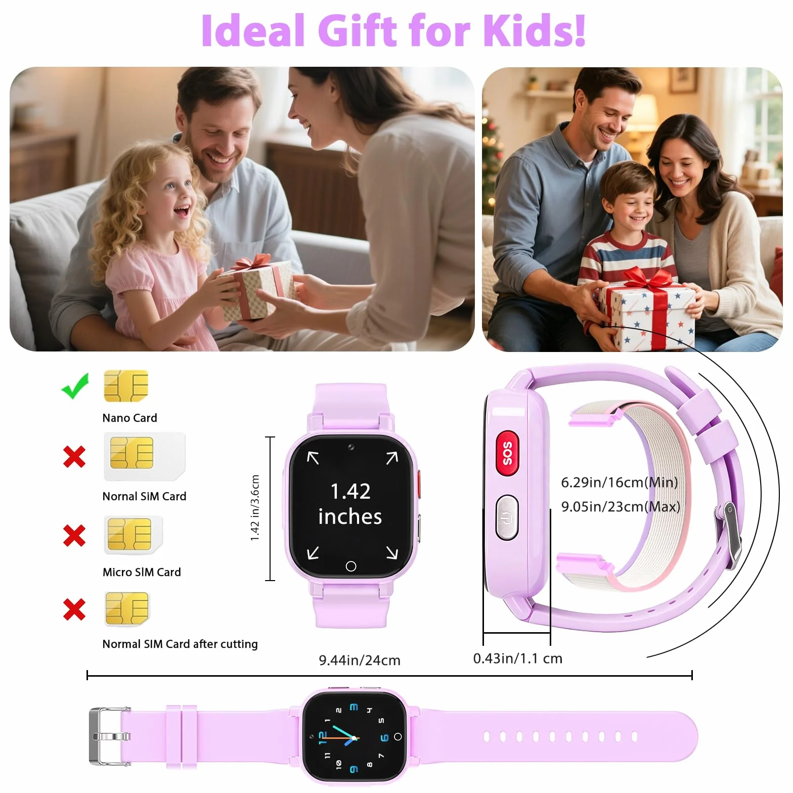 Smartwatch Bambini 4G con Videochiamata, GPS, SOS, Chat Vocale, IP68 Impermeabile, Modalità Classe, Contapassi, Sveglia, Camera, Orologio Smartwatch Regalo per Bambino e Bambina 4-12 Anni (Lila-8A)