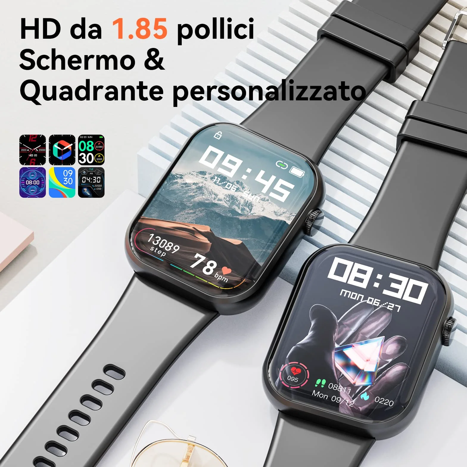 Hwagol Smartwatch Uomo Donna, 1.85'' Orologio Smartwatch con Chiamata Bluetooth, Smart Watch con Contapassi/Sonno/SpO2/Cardiofrequenzimetro, 140+ Sportive Orologio Fitness per Android iPhone