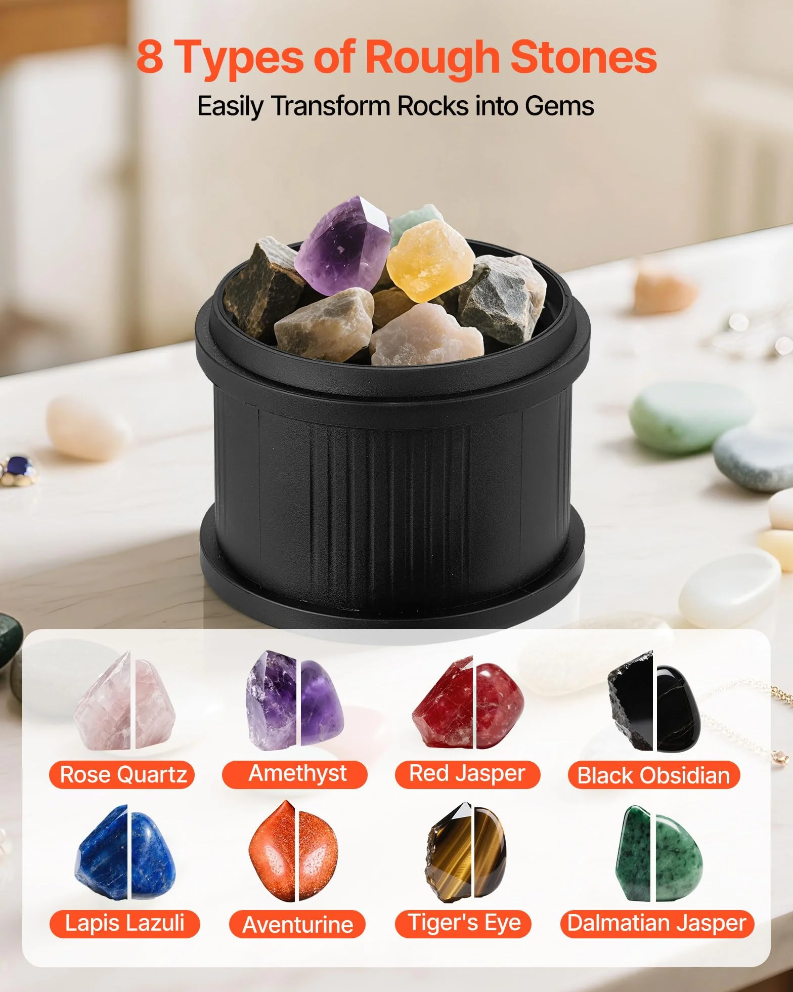 VEVOR Lucidatrice Elettrica per Rocce 1,36 kg 4 Velocità Set Lucidatura Pietre Preziose Grezze Nero
